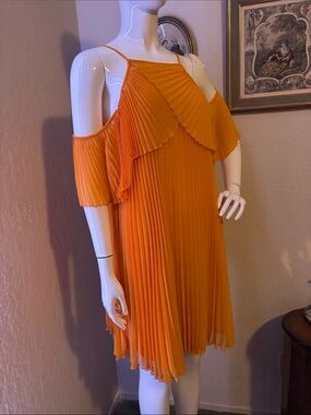 ASOS Orange Pleated Cold-Shoulder Mini Dress